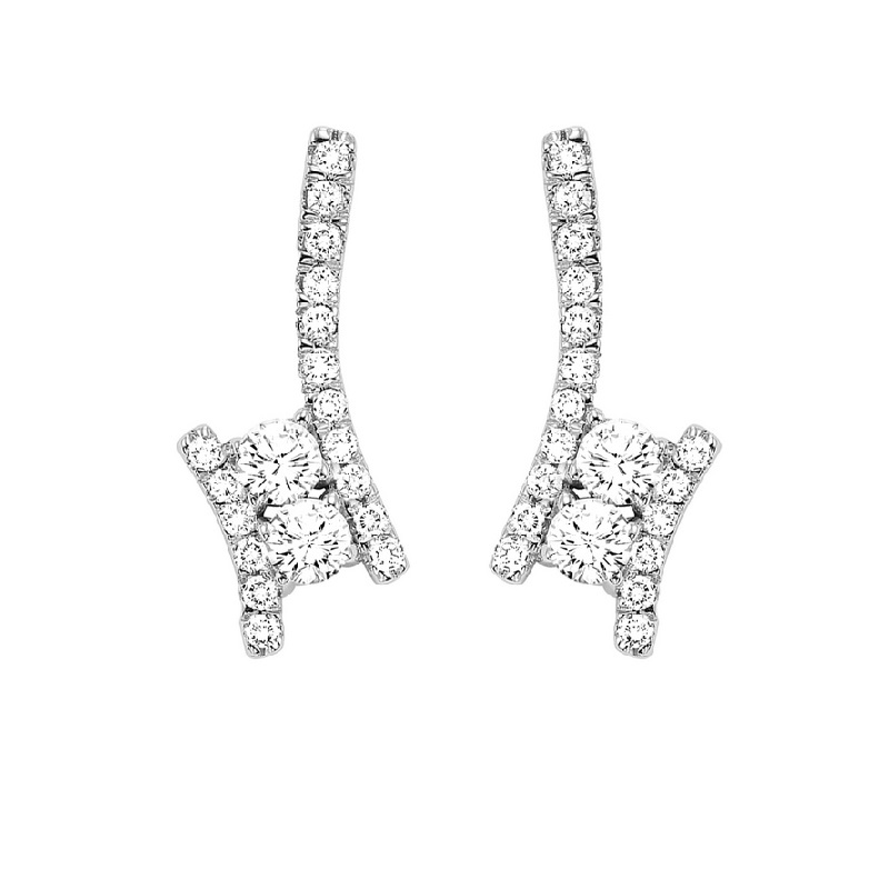 14KT White Gold & Diamond Classic Book TWO Stone Jewelery Fashion Earrings  - 5/8 ctw Ross's Fine Jewelers Kilmarnock, VA