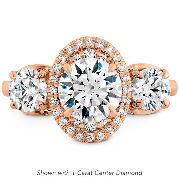 0.17 ctw. Juliette 3 Stone Oval Halo Engagement Ring in 18K Rose Gold Romm Diamonds Brockton, MA