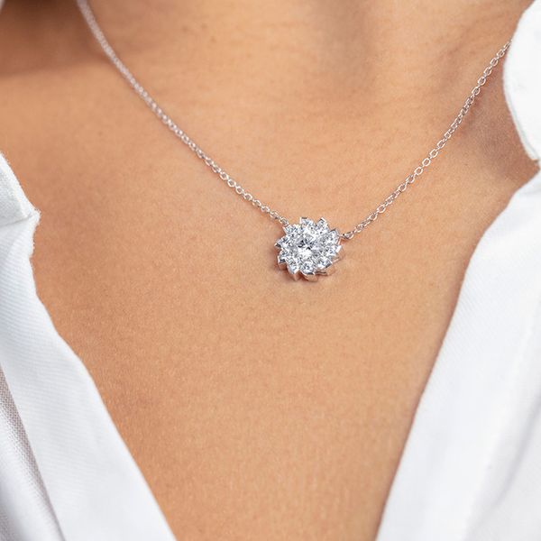 0.9 ctw. Aerial Sol Halo Necklace in 18K White Gold Image 4 Becky Beauchine Kulka Diamonds and Fine Jewelry Okemos, MI