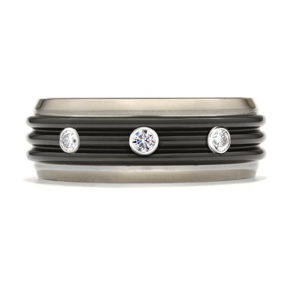 0.2 ctw. Commanding Black Titanium Tri-Dome Bevel Band in Titanium/Silver by Hearts On Fire