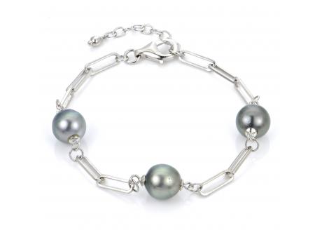 Sterling Silver Tahitian Pearl Paperclip Chain Bracelet Johnson Jewellers Lindsay, ON