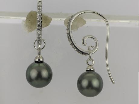 14KT White Gold Tahitian Pearl Earring Coughlin Jewelers St. Clair, MI