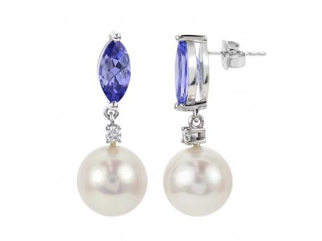 14KT White Gold Freshwater Pearl and Tanzanite Earring Smith Jewelers Franklin, VA