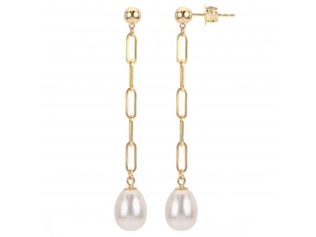 14K Yellow Gold Freshwater Pearl Paperclip Chain Earrings Carroll / Ochs Jewelers Monroe, MI