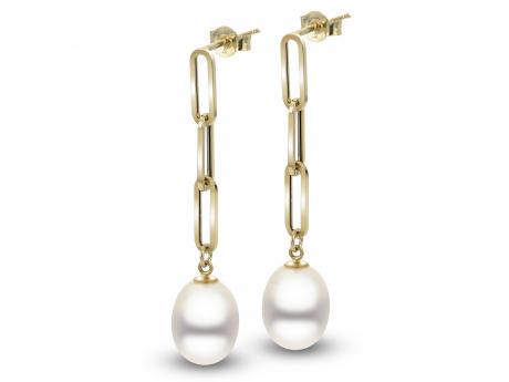 14K Gold Freshwater Pearl Paperclip Chain Earrings Raleigh Diamond Fine Jewelry Raleigh, NC