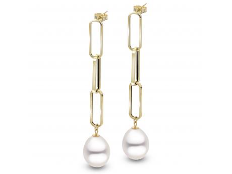 Large Link 14K Gold Freshwater Pearl Paperclip Earrings Johnson Jewellers Lindsay, ON