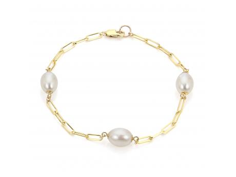 14K Gold Paperclip Chain and Freshwater Pearl Bracelet Carroll / Ochs Jewelers Monroe, MI