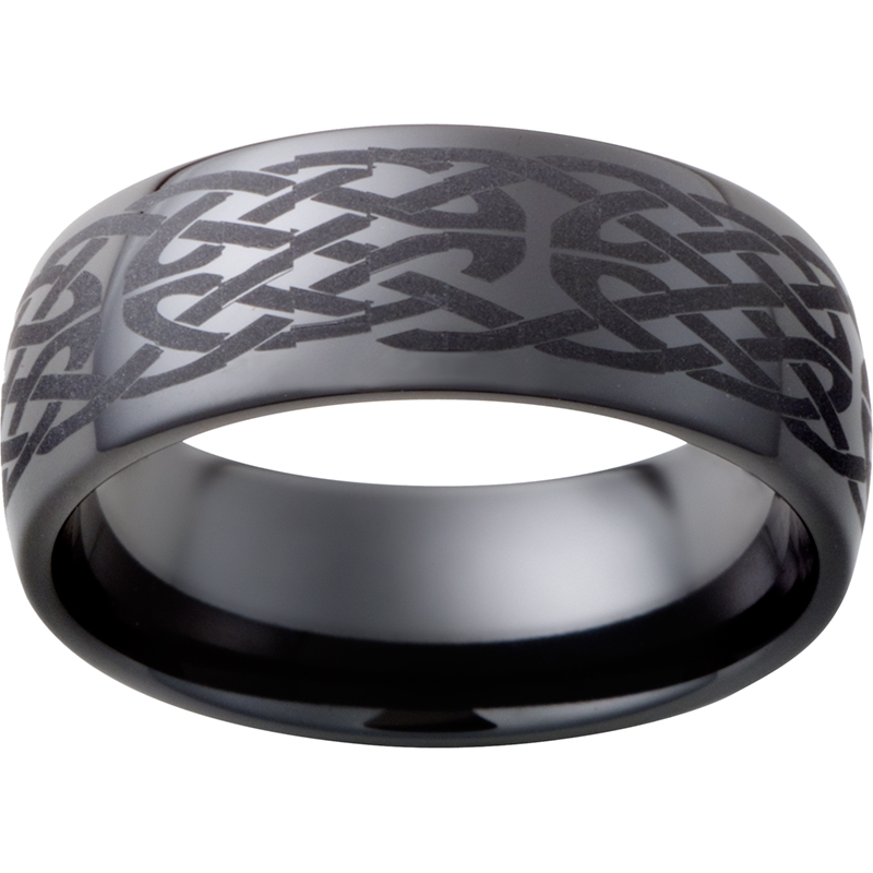 Black Diamond Ceramic™ Domed Band with Knot Laser Engraving Confer's Jewelers Bellefonte, PA