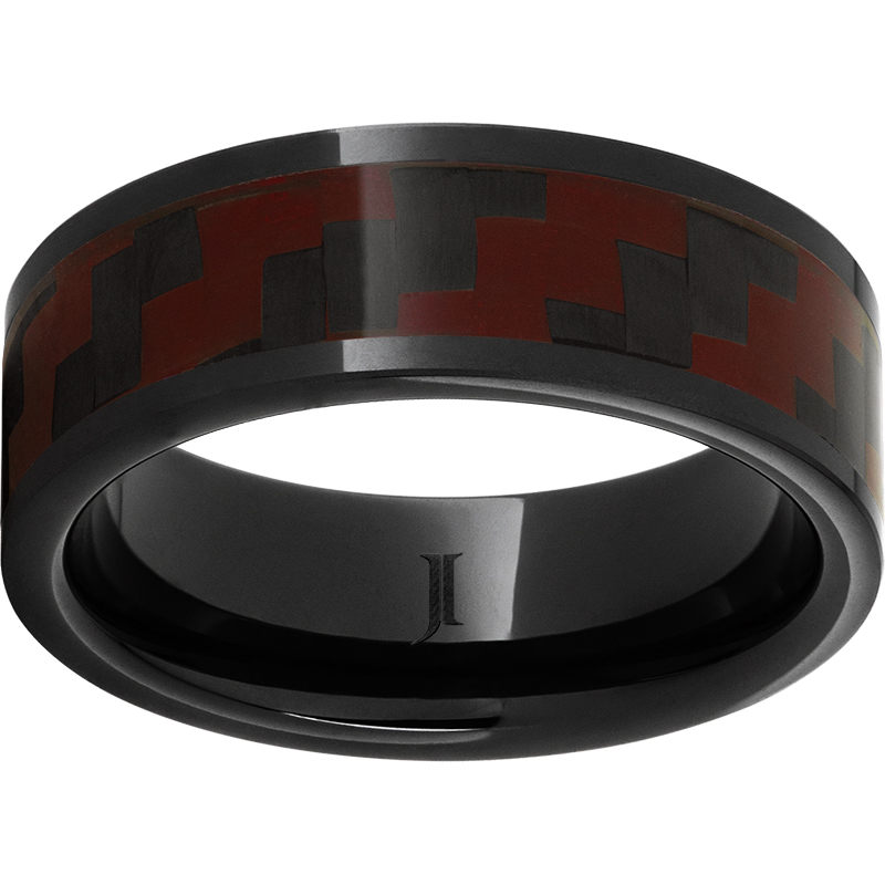 Black Diamond Ceramic™ Flat Band with Deep Red Carbon Fiber Inlay Jerald Jewelers Latrobe, PA