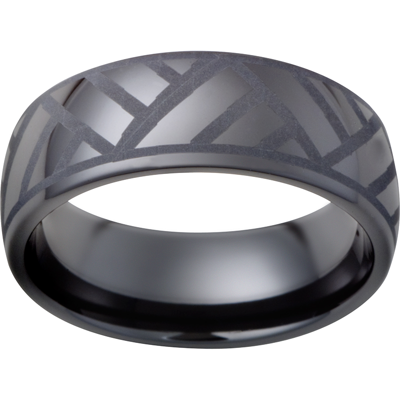 Black Diamond Ceramic™ Domed Band with Volleyball Laser Engraving Confer's Jewelers Bellefonte, PA