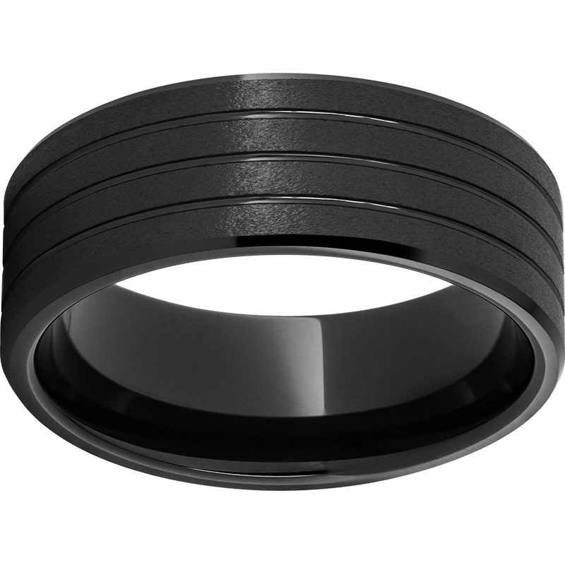 Black Diamond Ceramic™ Beveled Edge Band with Three .5mm Grooves and Stone Finish Confer's Jewelers Bellefonte, PA