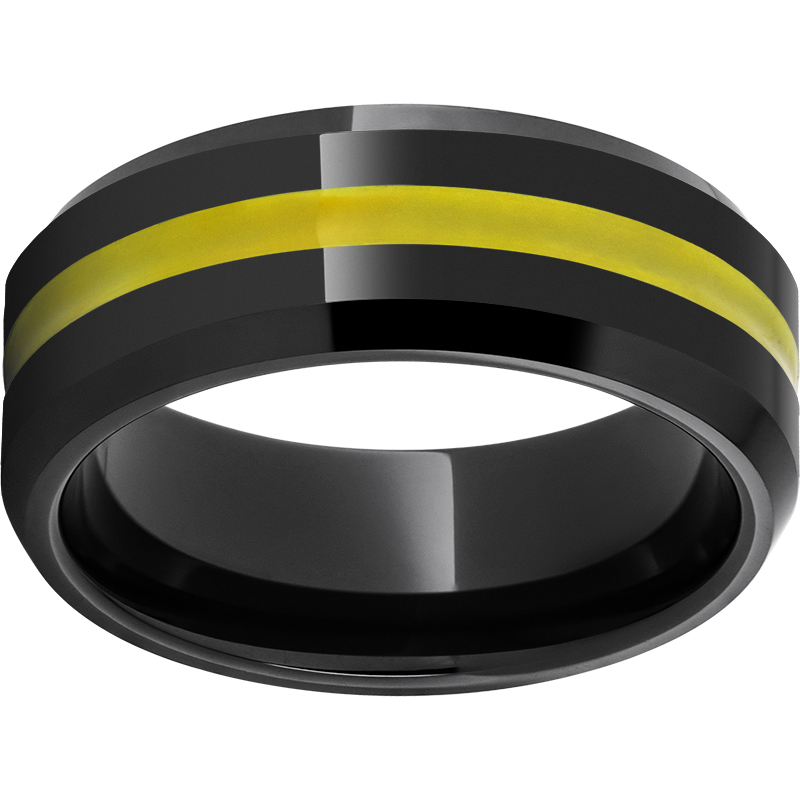 Black Diamond Ceramic™ Beveled Edge Band with a 2mm Yellow Enamel Inlay Jerald Jewelers Latrobe, PA