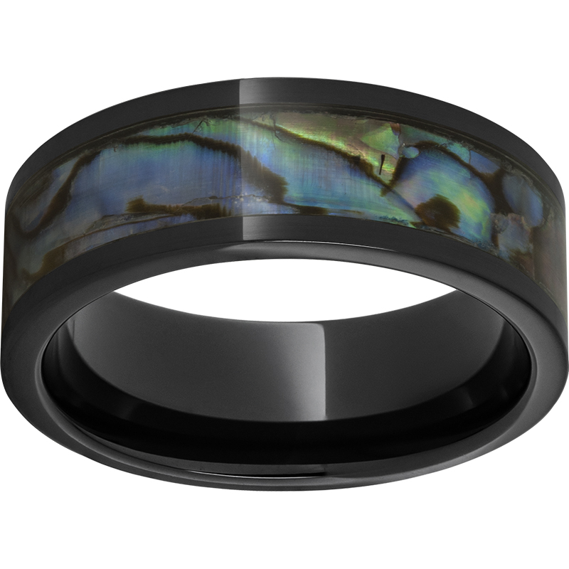 Black Diamond Ceramic™ Pipe Cut Band with Abalone Inlay Jerald Jewelers Latrobe, PA