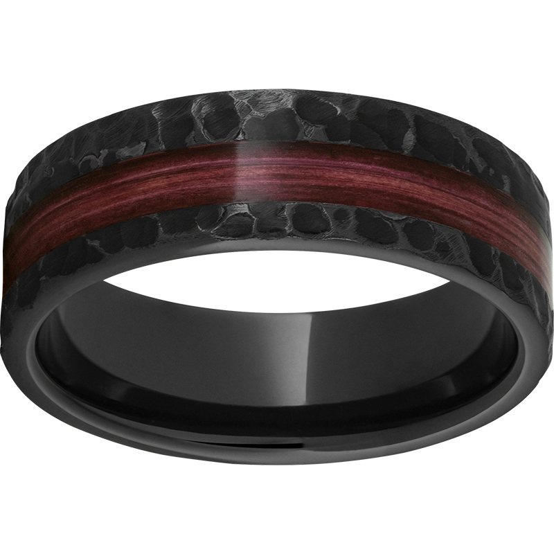 Black Diamond Ceramic™ Pipe Cut Band with Cabernet Barrel Aged™ Off-Center Inlay and Moon Finish Lennon's W.B. Wilcox Jewelers New Hartford, NY
