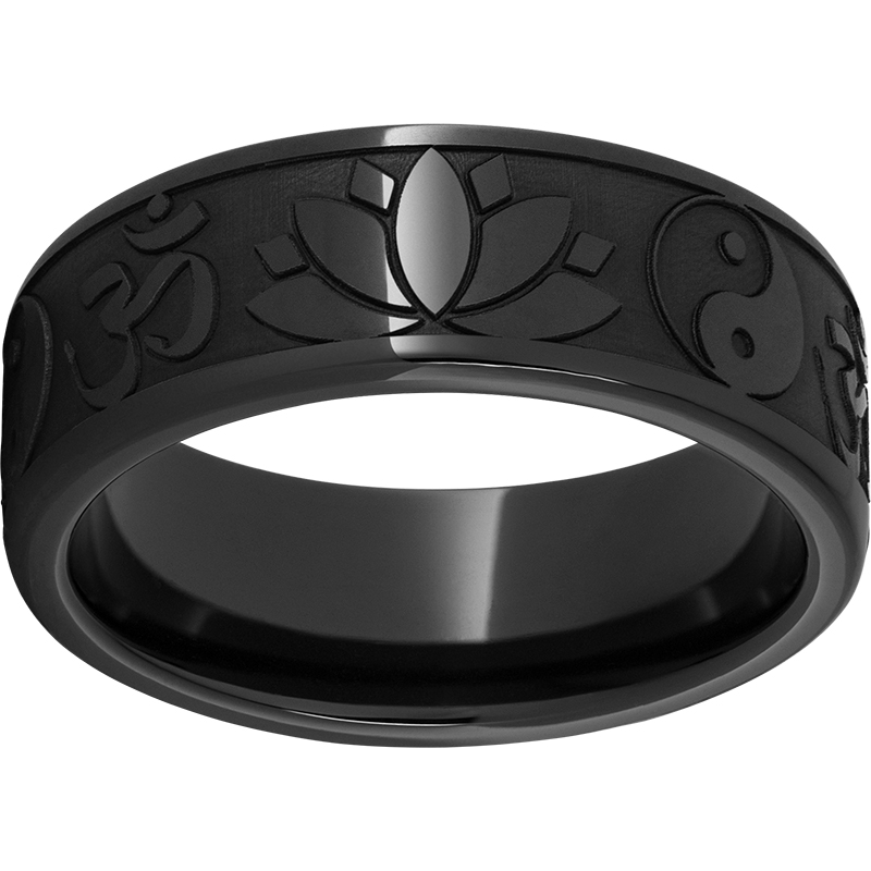 Black Diamond Ceramic™ Pipe Cut Band with Buddhism Laser Engraving Lennon's W.B. Wilcox Jewelers New Hartford, NY