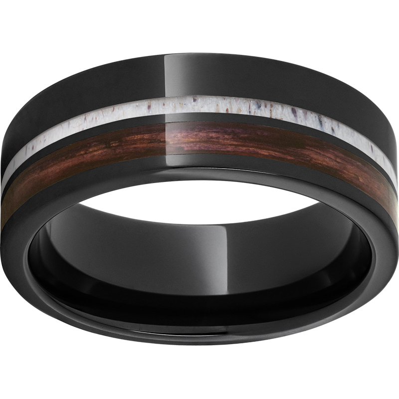 Black Diamond Ceramic™ Pipe Cut Band with Cabernet Barrel Aged™ and Antler Inlay Milano Jewelers Pembroke Pines, FL