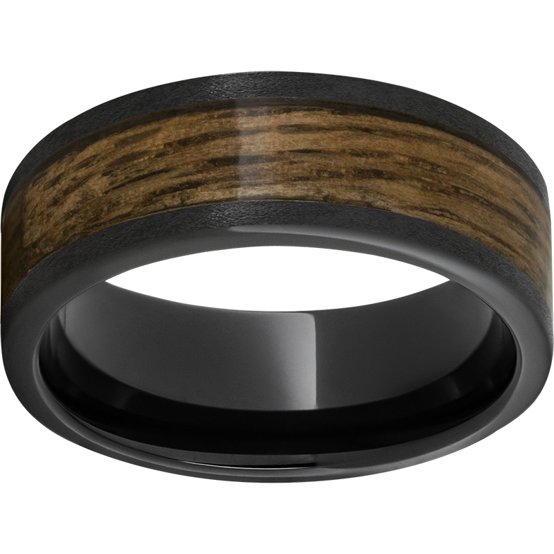 Black Diamond Ceramic™ Pipe Cut Band with Bourbon Barrel Aged™ Inlay and Stone Finish Mitchell's Jewelry Norman, OK