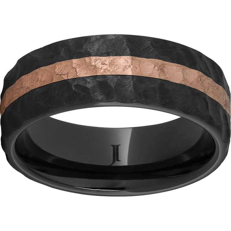 Black Diamond Ceramic™ Pipe Cut Band with 2mm 14K Rosd Gold Inlay and Thor Finish Michele & Company Fine Jewelers Lapeer, MI