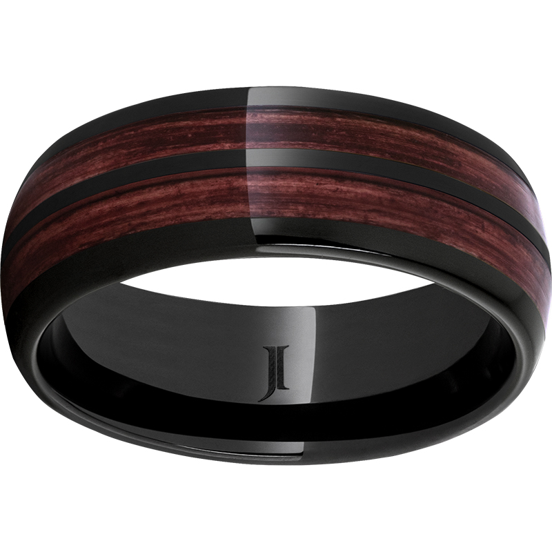 Black Diamond Ceramic™ Domed Band with Two 2mm Cabernet Barrel Aged™ Inlays Selman's Jewelers-Gemologist McComb, MS
