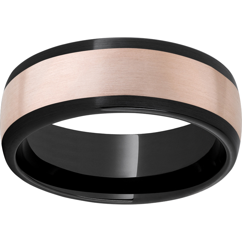 Black Diamond Ceramic™ Domed Band with 5mm 14K Rose Gold Inlay and Satin Finish Michele & Company Fine Jewelers Lapeer, MI