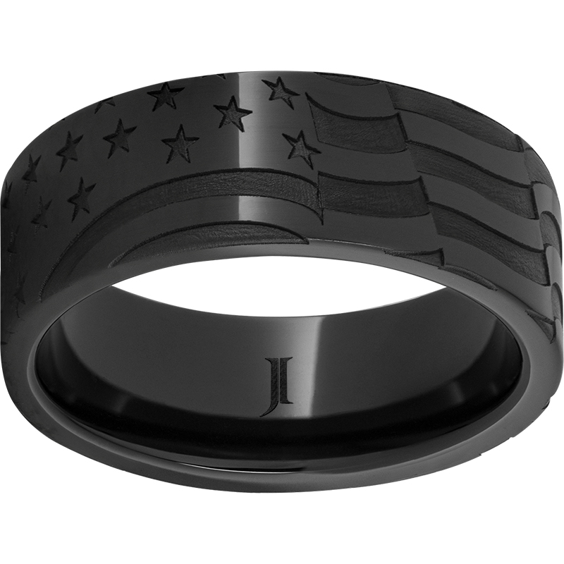 Black Diamond Ceramic™ Pipe Cut Band with Old Glory Laser Engraving Milano Jewelers Pembroke Pines, FL