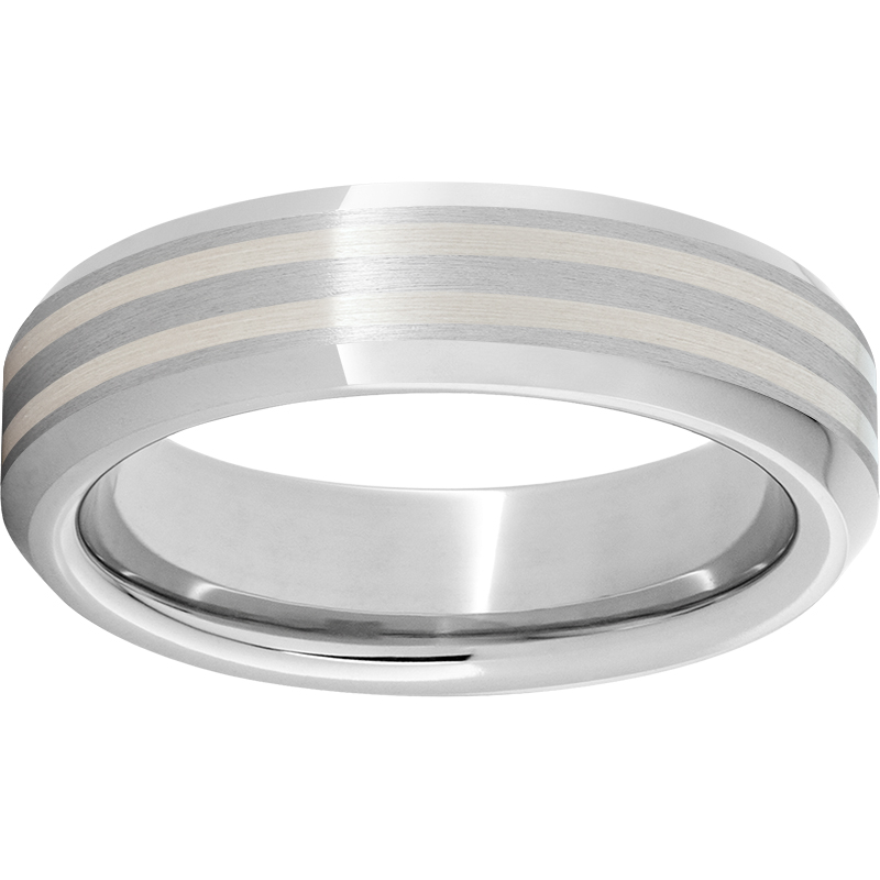 Serinium® Beveled Edge Band with Two 1mm Sterling Silver Inlays Confer's Jewelers Bellefonte, PA