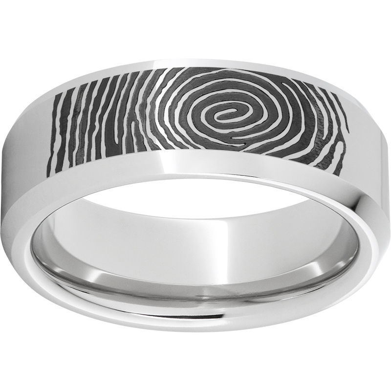 Serinium® Beveled Edge Band with Fingerprint Laser Engraving Milano Jewelers Pembroke Pines, FL