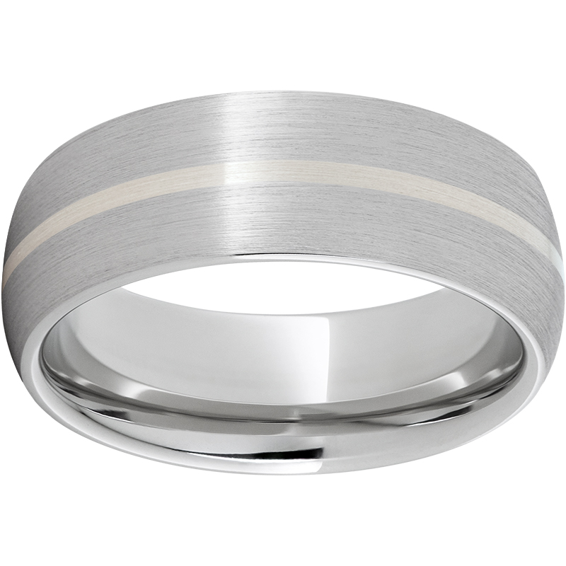 Serinium® Domed Band with a 1mm Sterling Silver Inlay and a Satin Finish Confer's Jewelers Bellefonte, PA