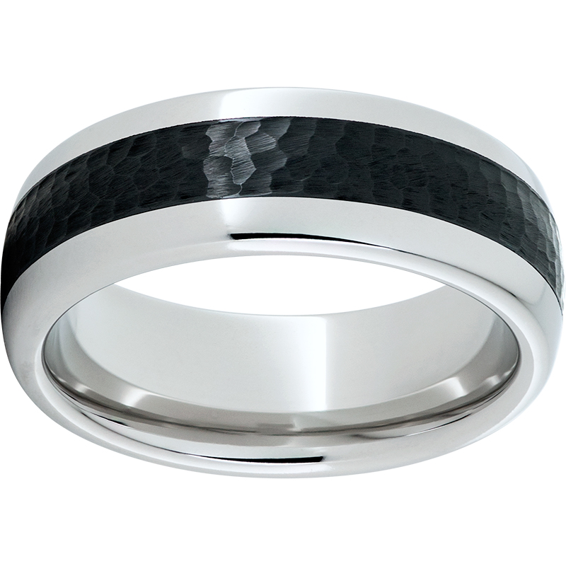 Serinium® Domed Band with Black Ceramic Inlay and Hammered Center Finish Confer's Jewelers Bellefonte, PA