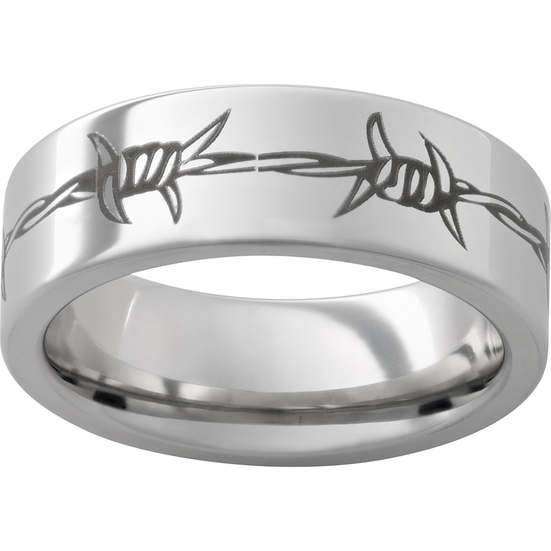 Serinium® Pipe Cut Band with Barbwire Laser Engraving Confer's Jewelers Bellefonte, PA