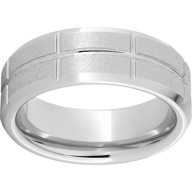 Serinium® Beveled Edge Band with Rectangular Grooves and Stone Finish Confer's Jewelers Bellefonte, PA