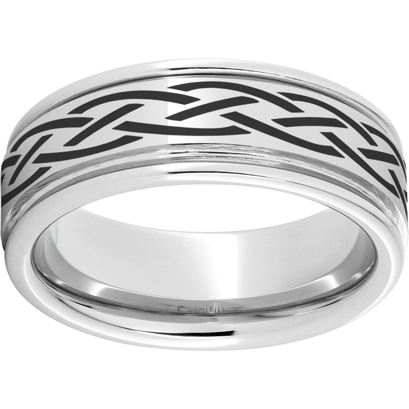 Serinium® Rounded Edge Band with a Braid Laser Engraving Jerald Jewelers Latrobe, PA