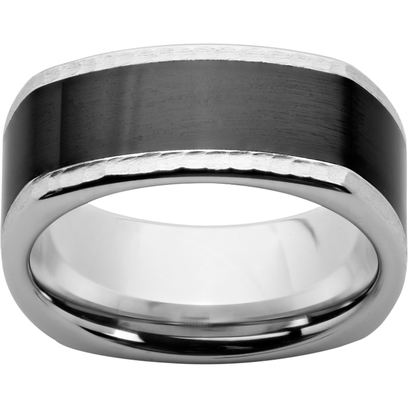 Serinium® Square Band with Black Ceramic Inlay and Hammered Edge Finish Confer's Jewelers Bellefonte, PA