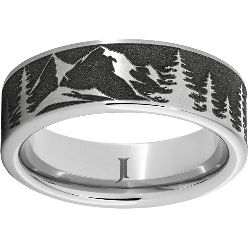 Serinium® Flat Band with Mountain Pine Scene Laser Engraving Milano Jewelers Pembroke Pines, FL