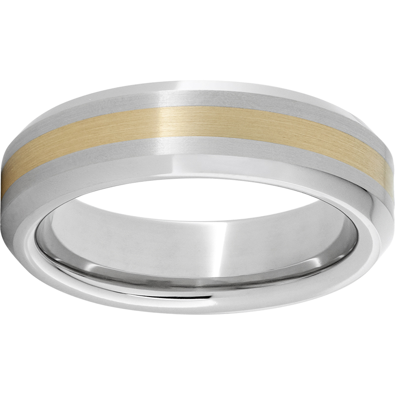 Serinium® Beveled Edge Band with a 2mm 18K Yellow Gold Inlay Satin Mesa Jewelers Grand Junction, CO