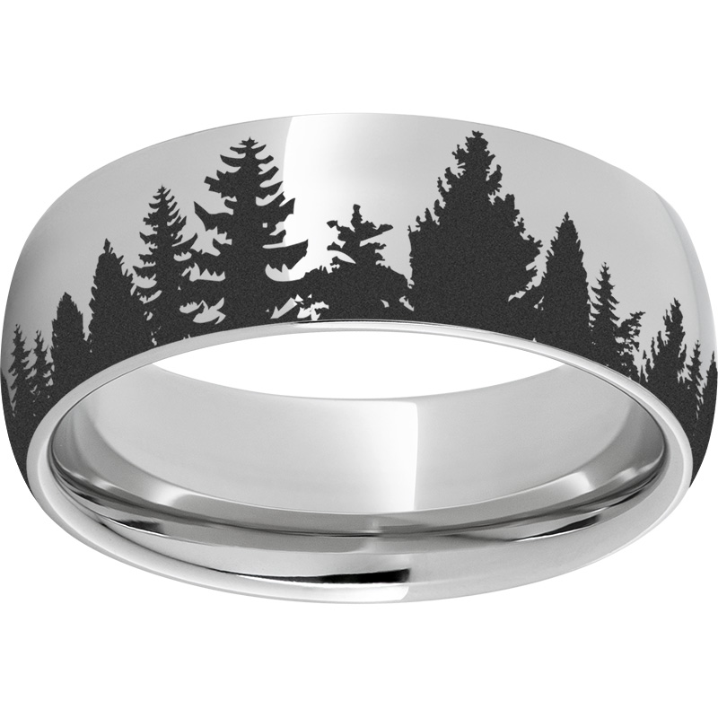Serinium® Domed Band with Pine Tree Laser Engraving John E. Koller Jewelry Designs Owasso, OK