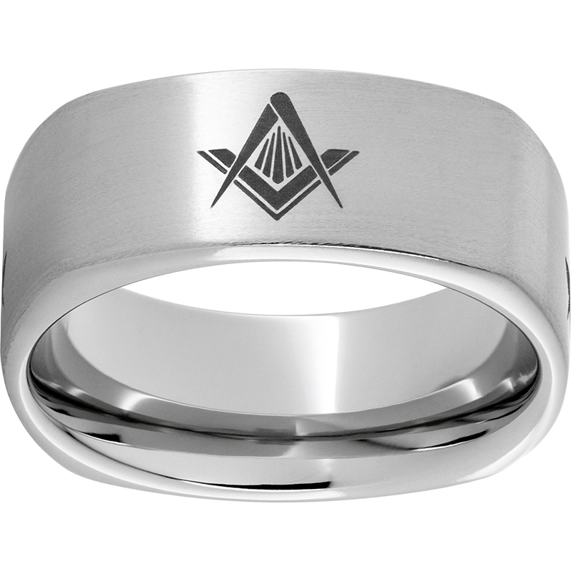 Serinium® Square Band with Satin Finish and Masonic Laser Engraving Mesa Jewelers Grand Junction, CO