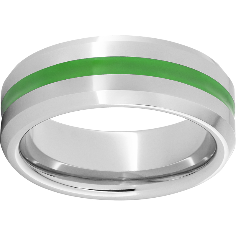 Serinium® Beveled Edge Band with a 2mm Green Enamel Inlay Jerald Jewelers Latrobe, PA