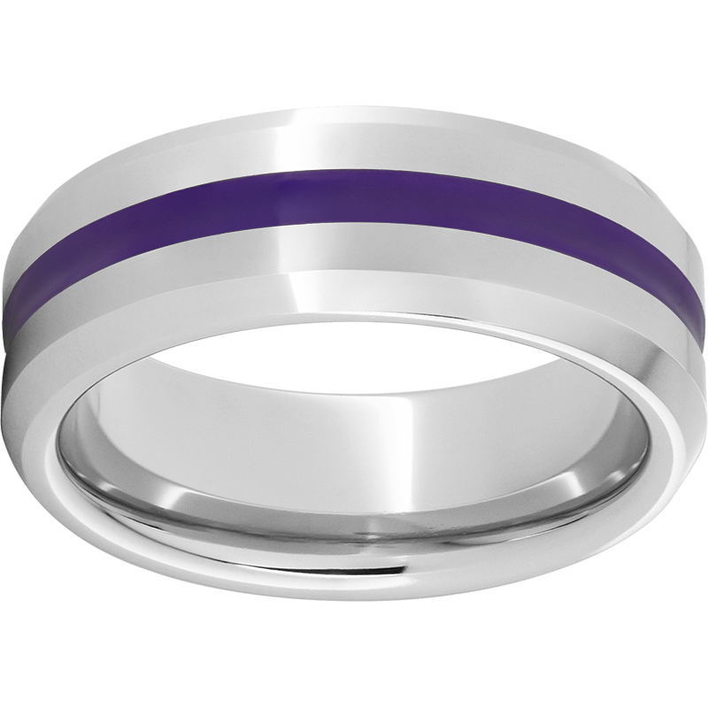 Serinium® Beveled Edge Band with a 2mm Purple Enamel Inlay Jerald Jewelers Latrobe, PA