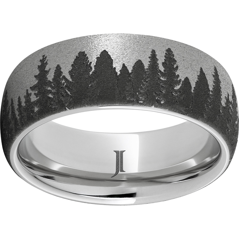 Serinium® Domed Band with Pine Laser Engraving and Stone Finish John E. Koller Jewelry Designs Owasso, OK