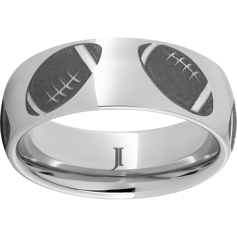 Serinium® Domed Band with Football Laser Engraving Lennon's W.B. Wilcox Jewelers New Hartford, NY