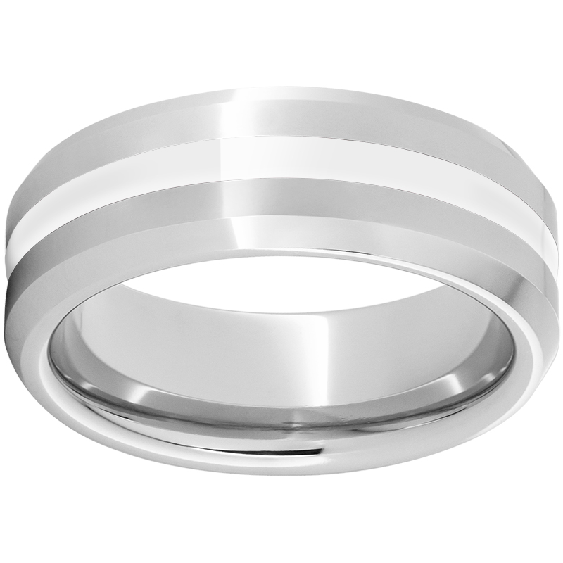 Serinium® Beveled Edge Band with 2mm White Enamel Inlay Jerald Jewelers Latrobe, PA