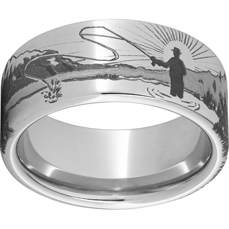 Serinium® Pipe Cut Band with Sunrise Laser Engraving Lennon's W.B. Wilcox Jewelers New Hartford, NY