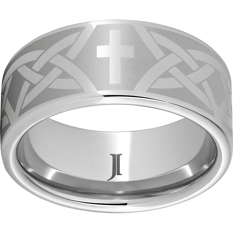 Serinium® 10mm Pipe Cut Band with Cross Knot Laser Engraving Selman's Jewelers-Gemologist McComb, MS
