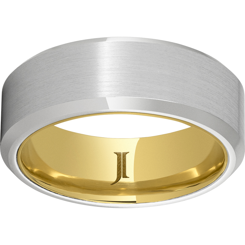 Serinium® Beveled Edge Band with Satin Finish and Hidden Gold™ 10K Yellow Gold Inlay Jerald Jewelers Latrobe, PA