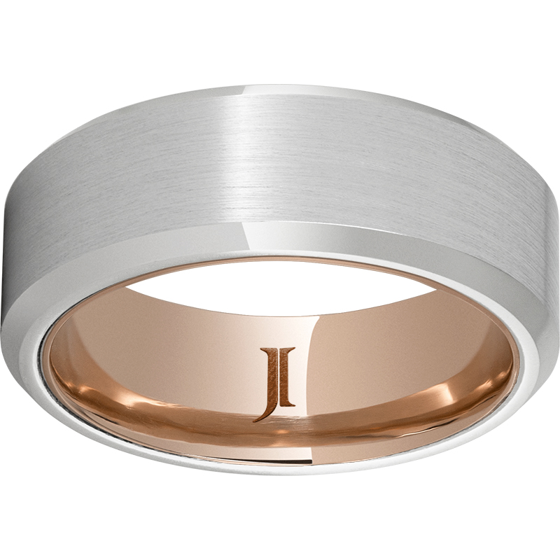 Serinium® Beveled Edge Band with Satin Finish and Hidden Gold™ 10K Rose Gold Inlay John E. Koller Jewelry Designs Owasso, OK