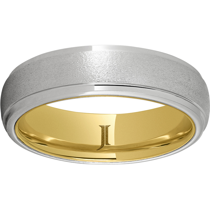 Serinium® Domed Grooved Edge with Stone Finish and Hidden Gold™ 10K Yellow Gold Inlay Jerald Jewelers Latrobe, PA