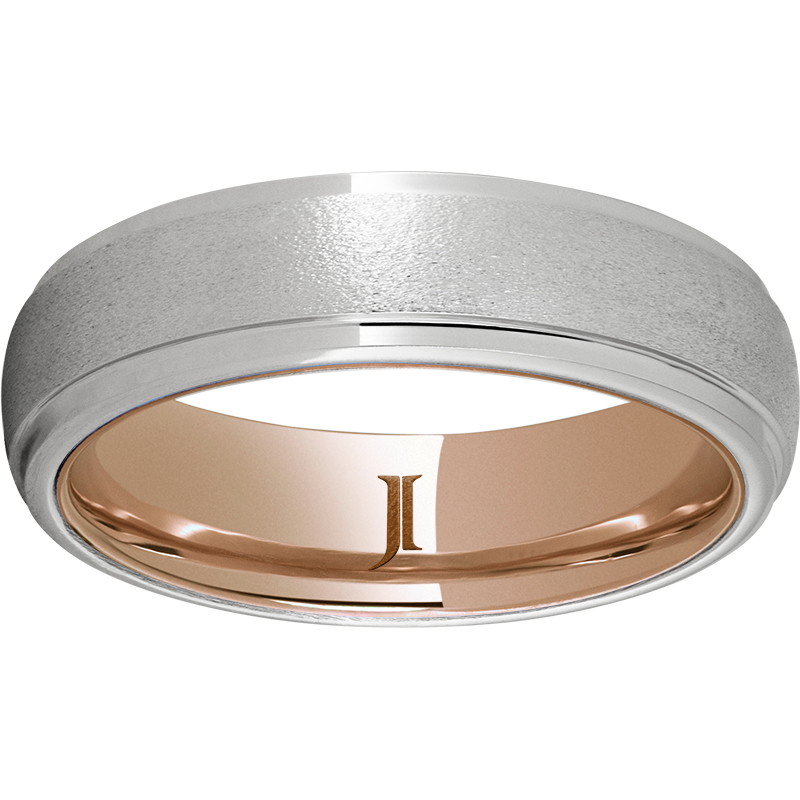 Serinium® Domed Grooved Edge with Stone Finish and Hidden Gold™ 10K Rose Gold Inlay Lennon's W.B. Wilcox Jewelers New Hartford, NY