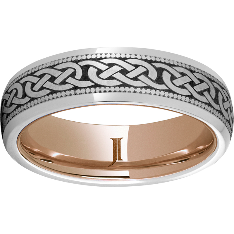 Serinium® Domed Band with 3KM Laser Engraving and Hidden Gold™ 10K Rose Gold Inlay Milano Jewelers Pembroke Pines, FL