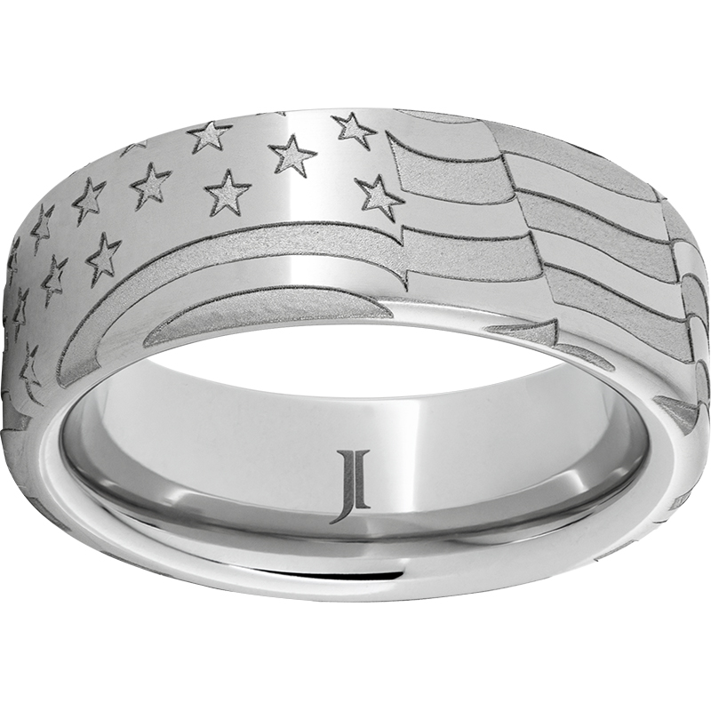 Serinium® Flat Band with Old Glory Laser Engraving Michele & Company Fine Jewelers Lapeer, MI
